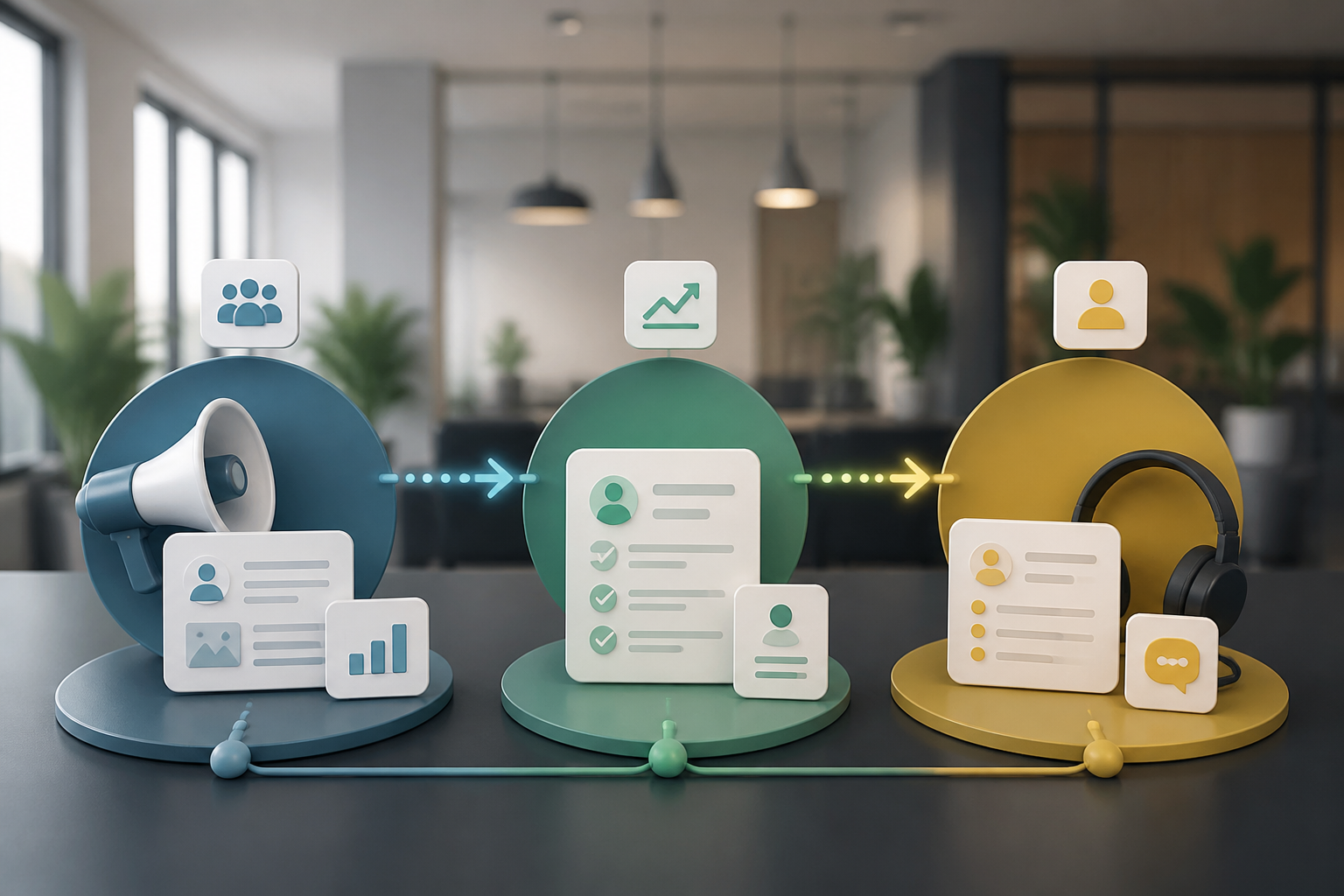 Fluxo organizado de passagem de leads entre marketing, vendas e atendimento