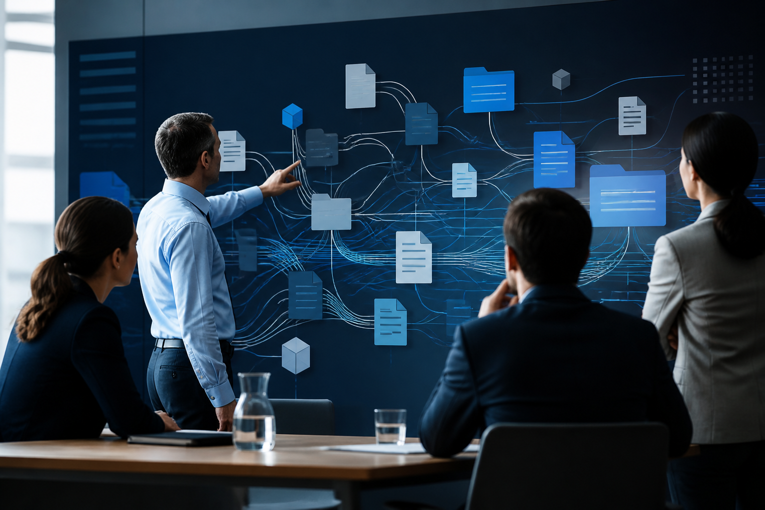 Equipe analisando a preparação de dados e processos para inteligência artificial na empresa