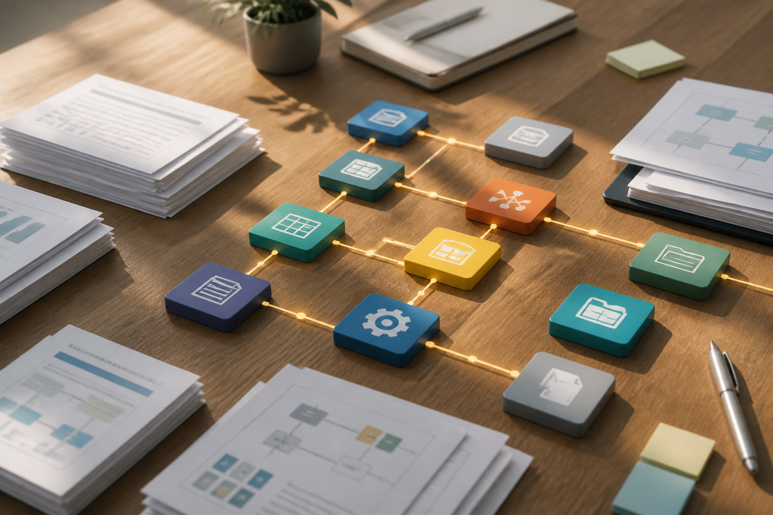 Informações empresariais sendo organizadas para um projeto de inteligência artificial